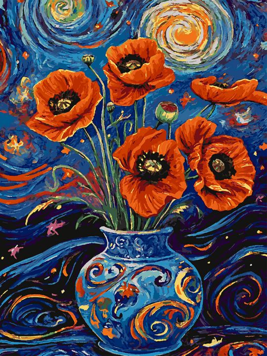 Картина по номерам без подрамника «Букет маков» 90x70 см