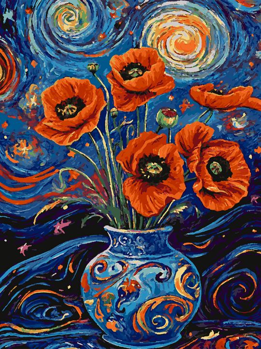 Картина по номерам без подрамника «Букет маков» 80x60 см