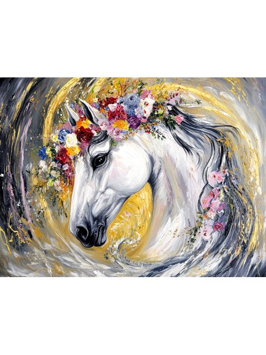 Алмазная мозаика без подрамника «Золотой конь» 50x40 см