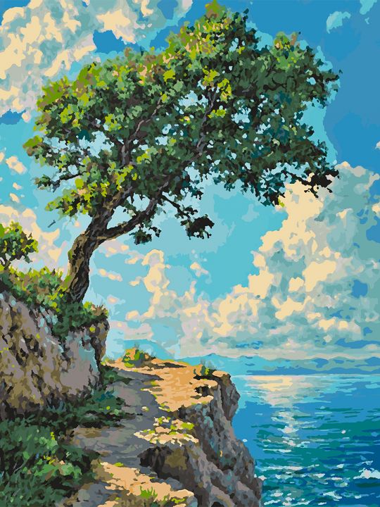 Картина по номерам без подрамника «Дуб на скале» 80x60 см