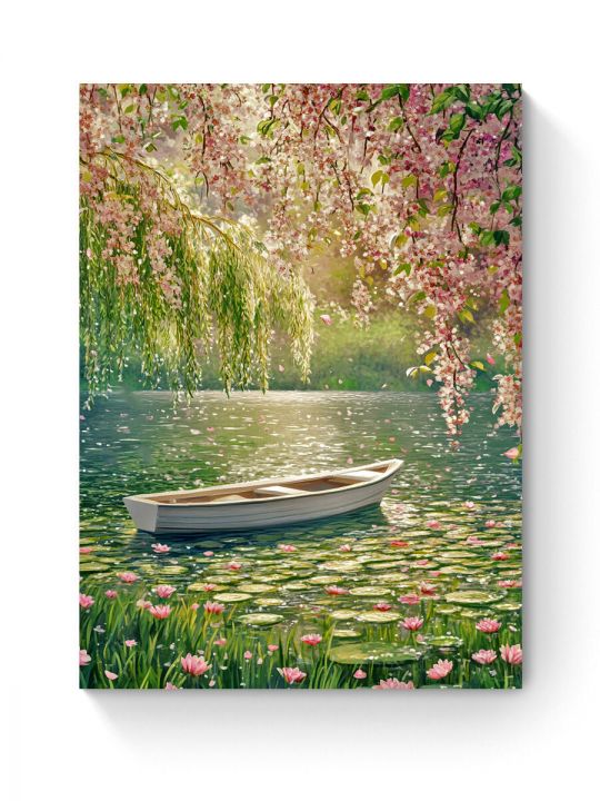 Алмазная мозаика на подрамнике «Весна на озере» 80x60 см