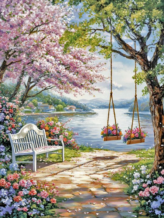 Алмазная мозаика без подрамника «Весенний парк» 60x45 см