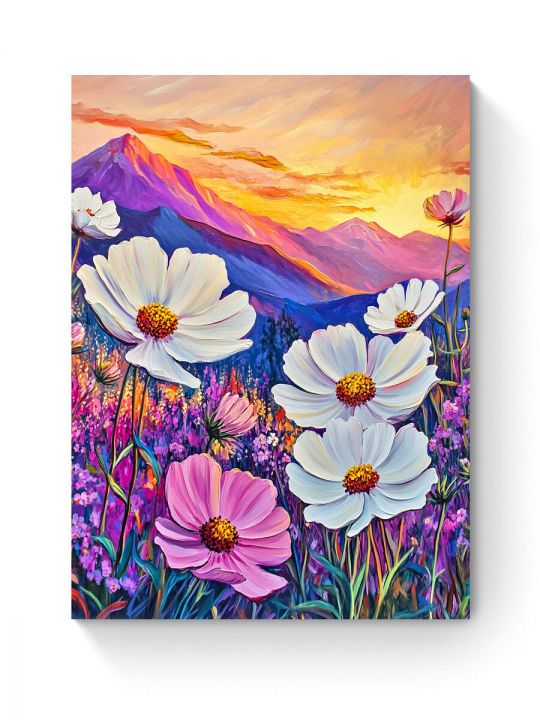 Алмазная мозаика на подрамнике «Космея в горах» 50x40 см