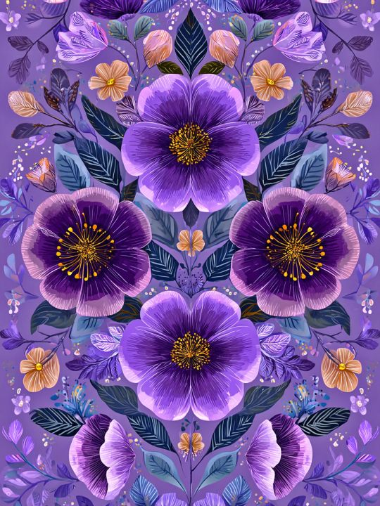 Алмазная мозаика без подрамника «Цветочный узор» 50x40 см