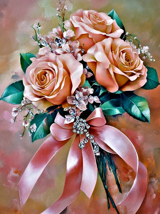 Алмазная мозаика без подрамника «Букет роз» 50x40 см