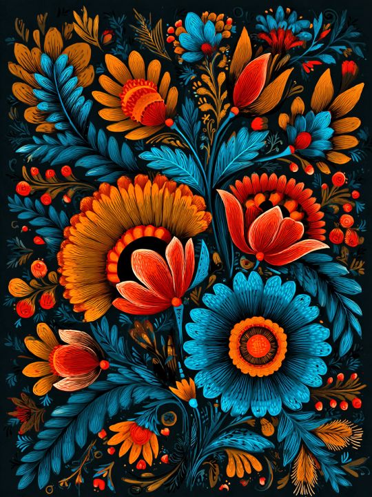 Алмазная мозаика без подрамника «Цветочный узор» 50x40 см