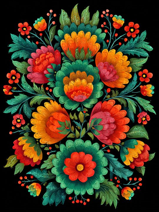 Алмазная мозаика без подрамника «Цветочный узор» 40x30 см