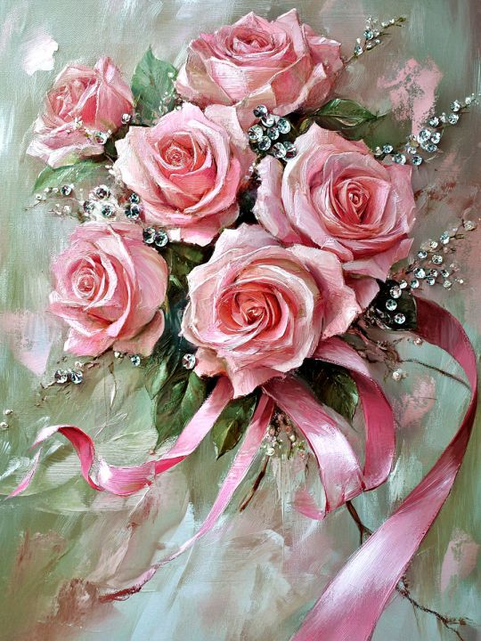 Алмазная мозаика без подрамника «Розовый букет» 130x100 см
