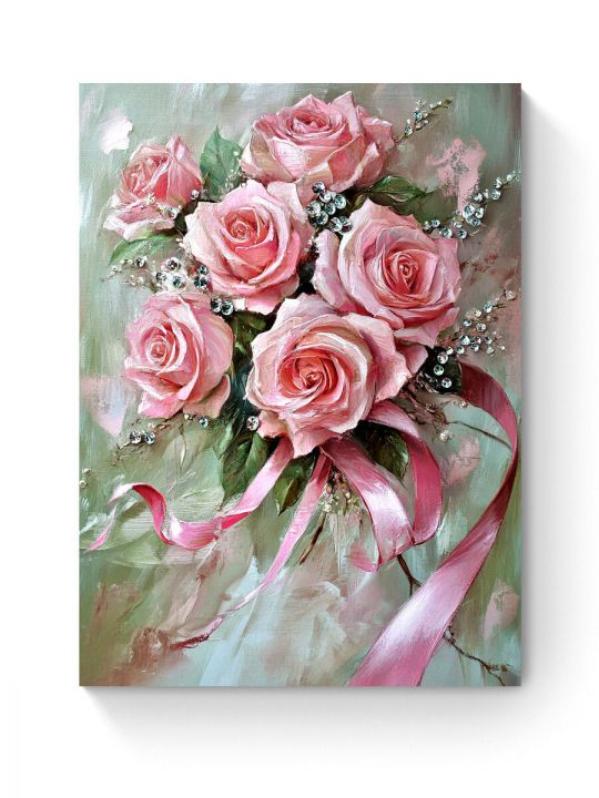 Алмазная мозаика на подрамнике «Розовый букет» 50x40 см