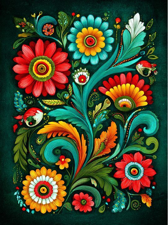 Алмазная мозаика без подрамника «Цветочный узор» 40x30 см