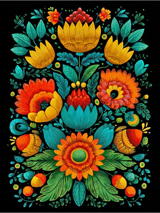 Алмазная мозаика без подрамника «Цветочный узор» 90x70 см