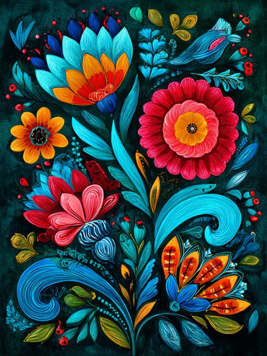 Алмазная мозаика без подрамника «Цветочный узор» 70x50 см