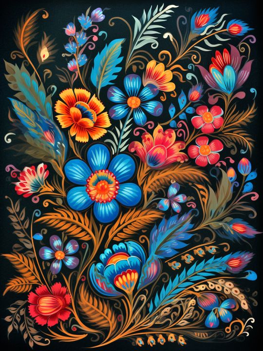 Алмазная мозаика без подрамника «Цветочный узор» 50x40 см