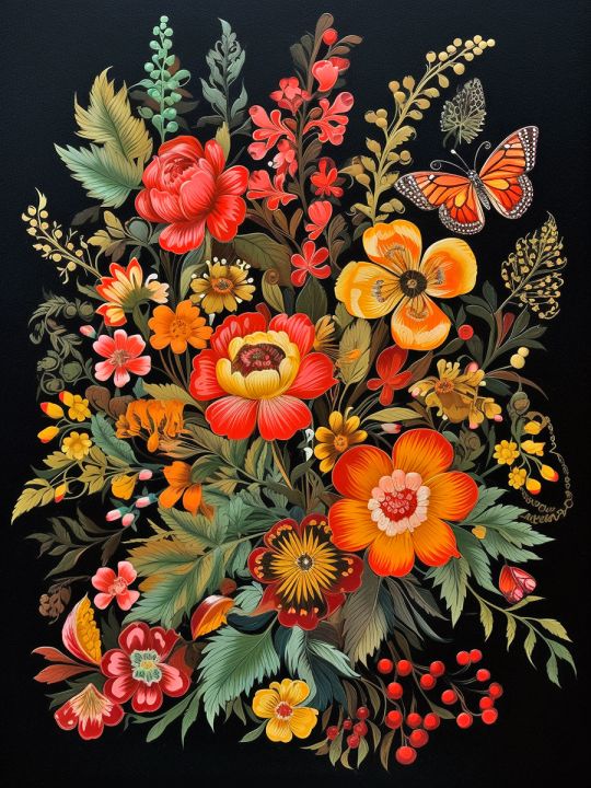 Алмазная мозаика без подрамника «Цветочный узор» 50x40 см