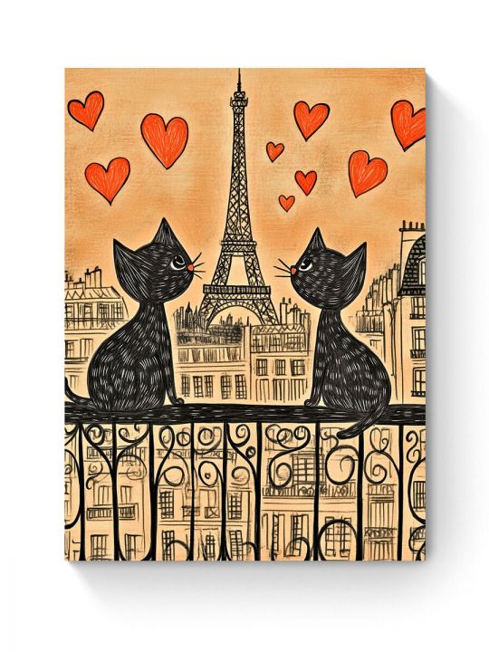 Алмазная мозаика на подрамнике «Коты Парижа» 80x60 см