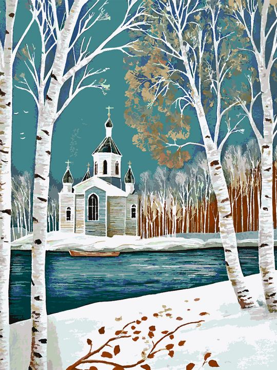 Картина по номерам без подрамника «Храм у реки» 130x100 см