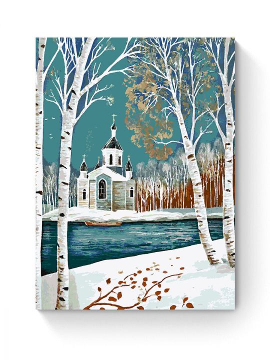 Картина по номерам на подрамнике «Храм у реки» 90x70 см