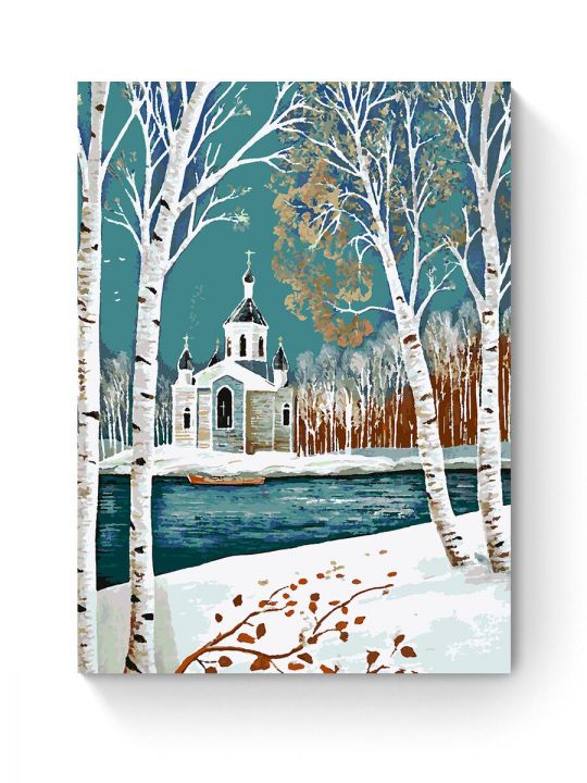 Картина по номерам на подрамнике «Храм у реки» 80x60 см