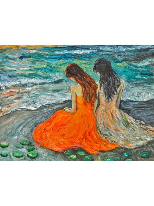 Алмазная мозаика без подрамника «Девушки у моря» 50x40 см