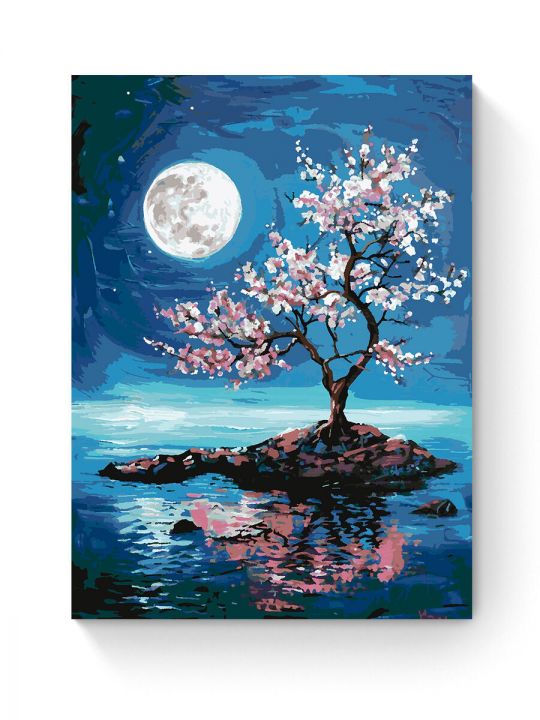 Картина по номерам на подрамнике «Луна и сакура» 80x60 см