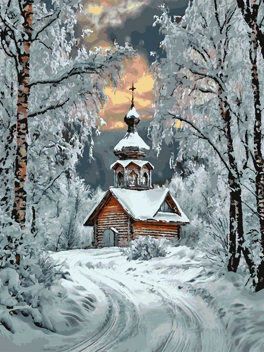 Картина по номерам без подрамника «Часовенка» 90x70 см