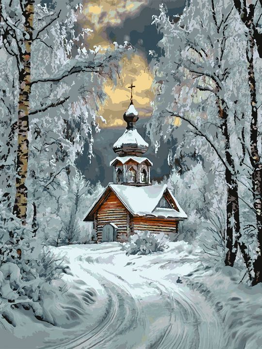 Картина по номерам без подрамника «Часовенка» 130x100 см