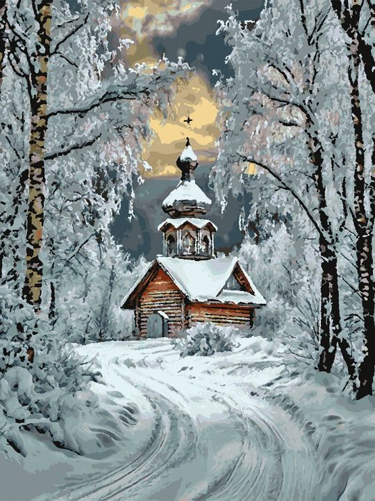 Картина по номерам без подрамника «Часовенка» 80x60 см