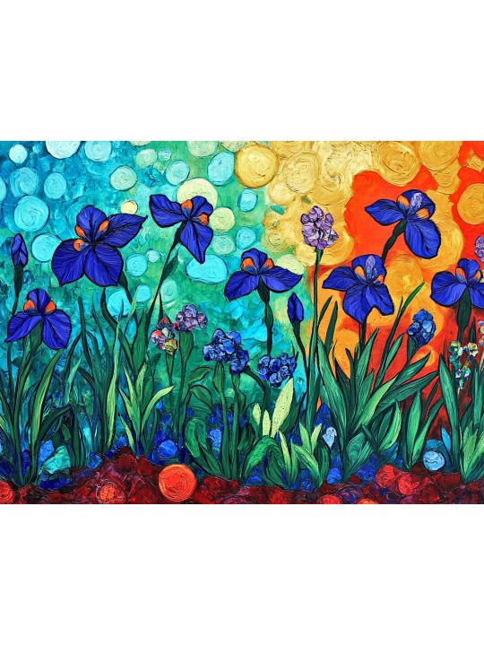 Алмазная мозаика без подрамника «Ирисы в саду» 50x40 см