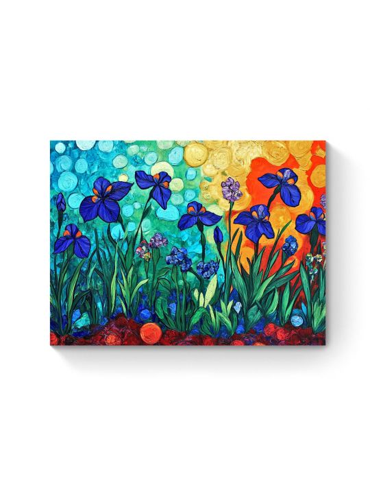 Алмазная мозаика на подрамнике «Ирисы в саду» 70x50 см