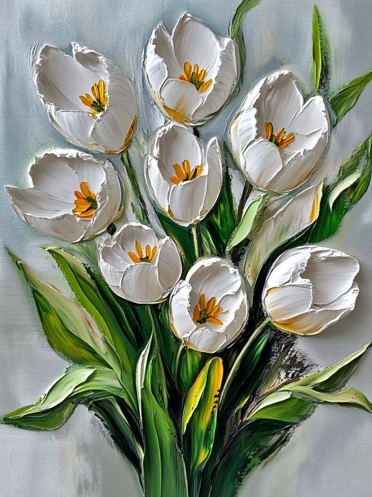 Алмазная мозаика без подрамника «Белые тюльпаны» 60x45 см