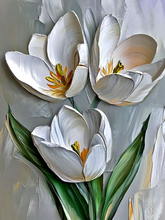 Алмазная мозаика без подрамника «Белые тюльпаны» 50x40 см