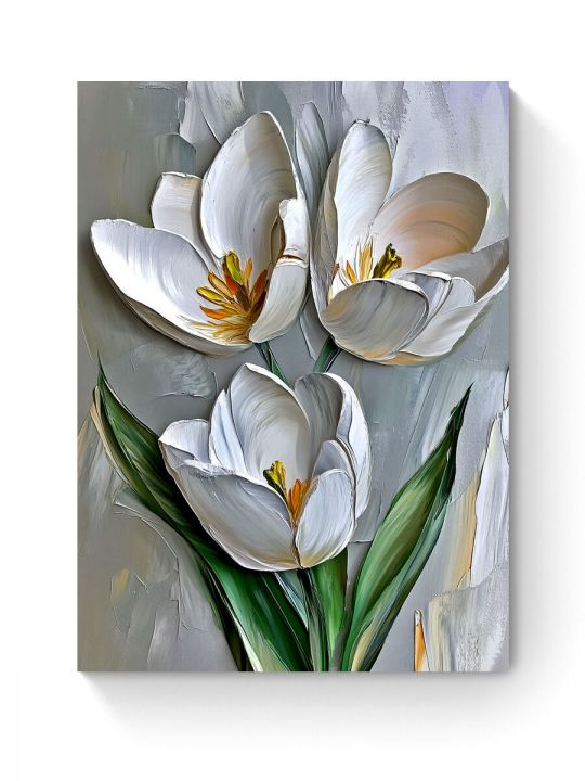 Алмазная мозаика на подрамнике «Белые тюльпаны» 60x45 см