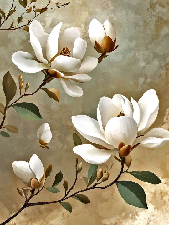 Алмазная мозаика без подрамника «Белая магнолия» 40x30 см