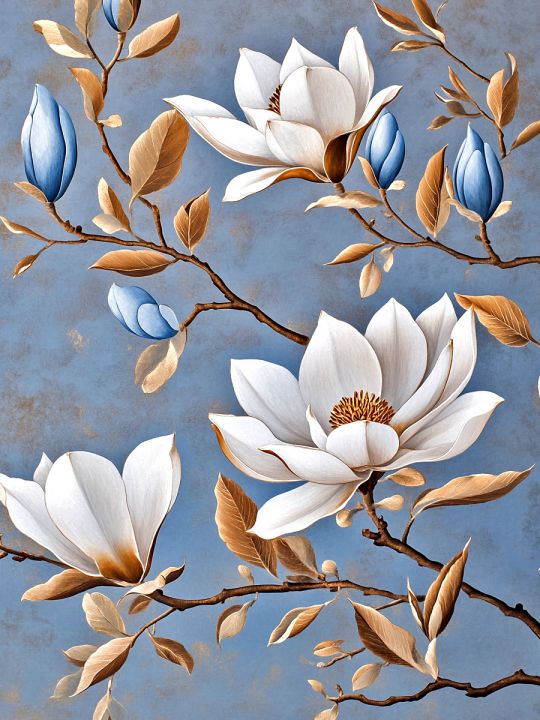 Алмазная мозаика без подрамника «Белая магнолия» 50x40 см