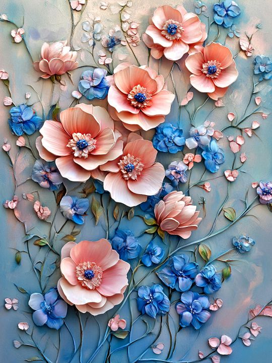 Алмазная мозаика без подрамника «Цветочный декор» 50x40 см