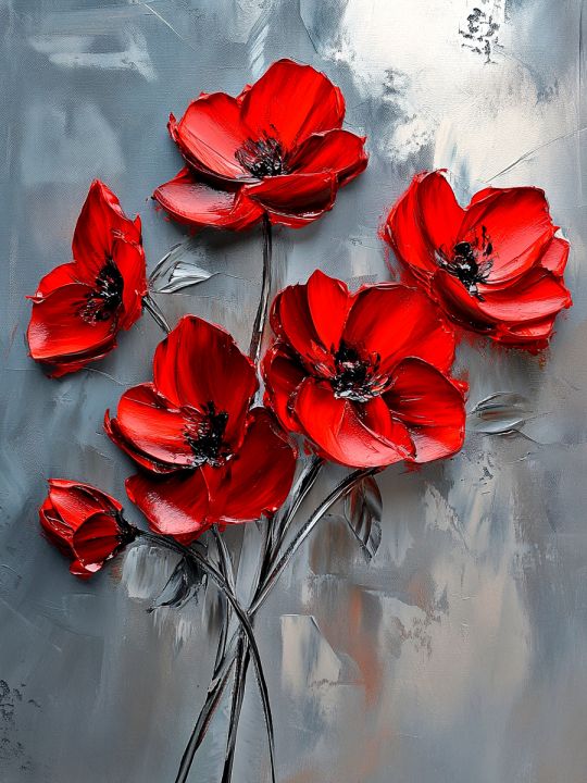 Алмазная мозаика без подрамника «Красные маки» 50x40 см