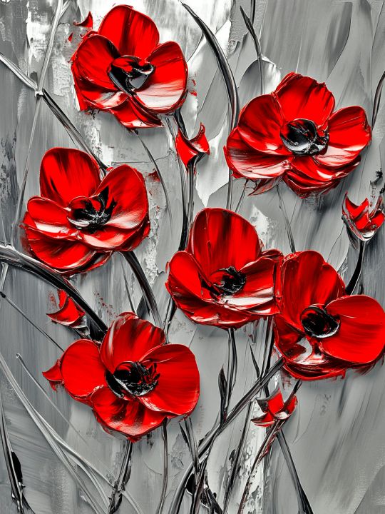 Алмазная мозаика без подрамника «Красные маки» 90x70 см