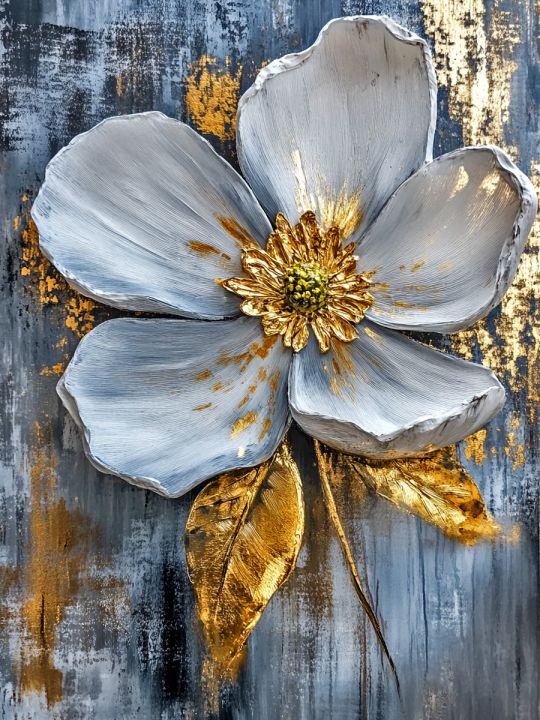 Алмазная мозаика без подрамника «Цветок и золото» 25x20 см