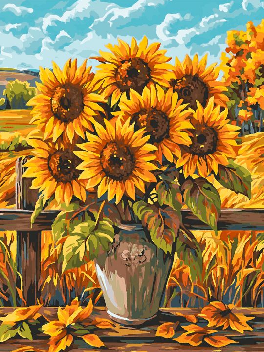 Картина по номерам без подрамника «Подсолнухи» 130x100 см