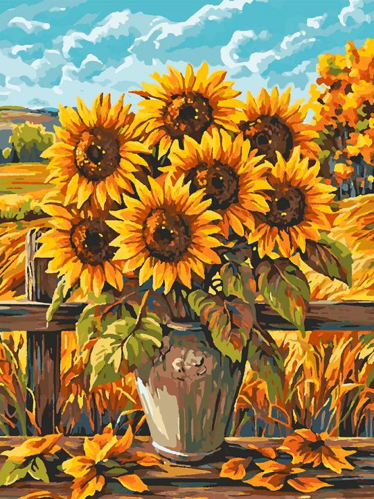 Картина по номерам без подрамника «Подсолнухи» 80x60 см