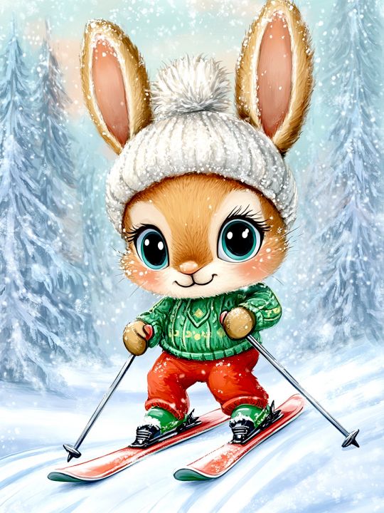 Алмазная мозаика без подрамника «Лыжник» 60x45 см