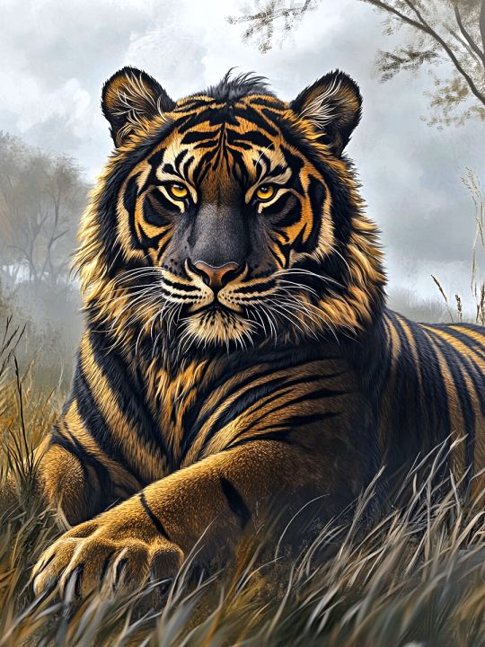 Алмазная мозаика без подрамника «Золотой тигр» 50x40 см