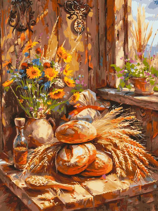 Картина по номерам без подрамника «Домашний хлеб» 80x60 см