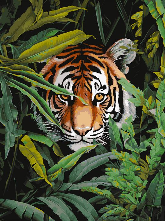 Картина по номерам без подрамника «Тигр в засаде» 90x70 см