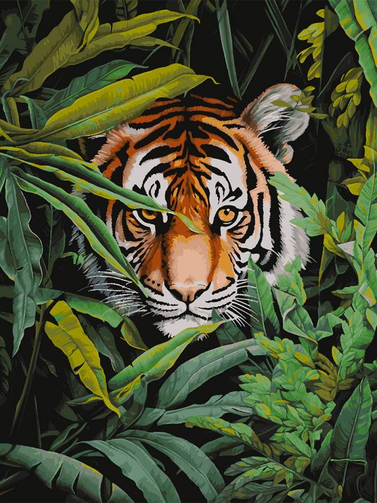 Картина по номерам без подрамника «Тигр в засаде» 130x100 см