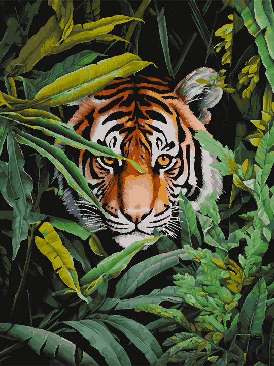 Картина по номерам без подрамника «Тигр в засаде» 80x60 см