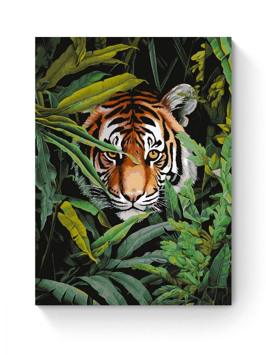Картина по номерам на подрамнике «Тигр в засаде» 90x70 см