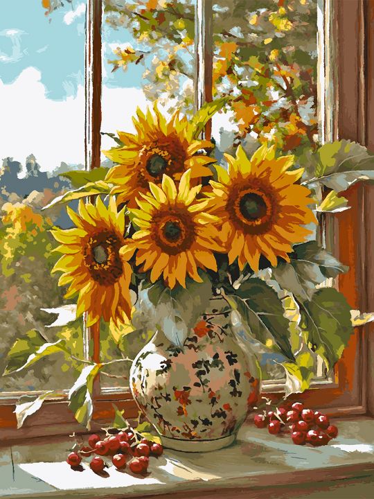 Картина по номерам без подрамника «Подсолнухи» 130x100 см