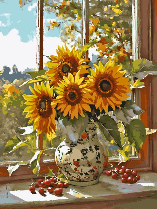 Картина по номерам без подрамника «Подсолнухи» 80x60 см