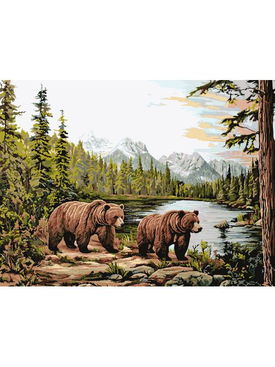 Картина по номерам без подрамника «Мишки в лесу» 130x100 см